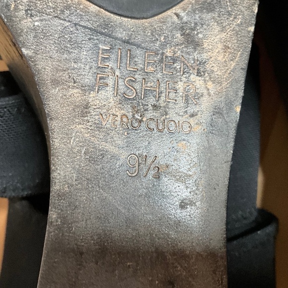 EILEEN FISHER Rally 2 Stretch Black Leather and Mesh Cut Out Wedge Sandal Sz 9.5 - Picture 10 of 11